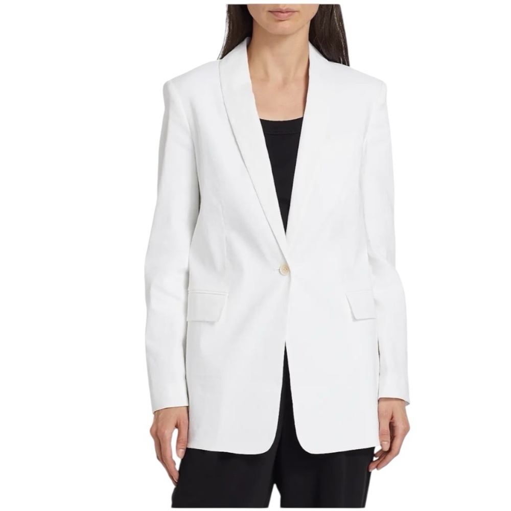 Theory Rolled Sleeve One Button Blazer White Size 6 Minimalist Modern Old Money